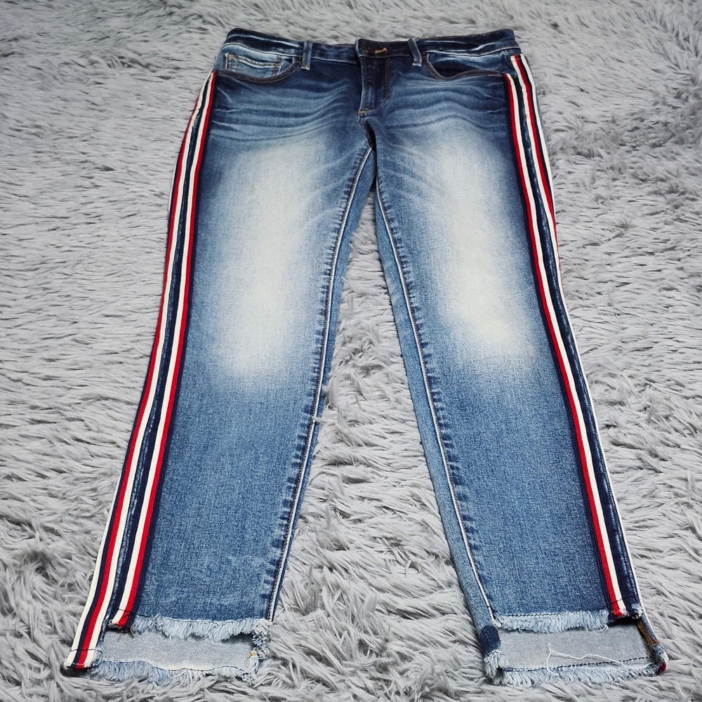 Driftwood Jackie Jeans Womens 26 26x28 Striped Classic Fit Frayed Hem Denim